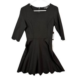 Lulus Skater Dress Women's XS Black 3/4 Sleeve Scalloped Hem Zip